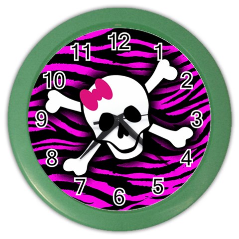 Pink Zebra Skull Color Wall Clock from ArtsNow.com Front