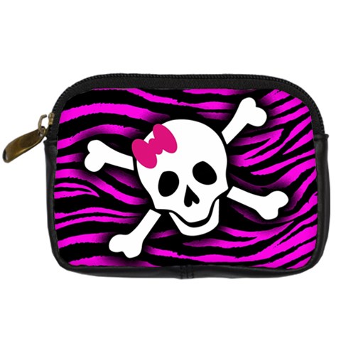 Pink Zebra Skull Digital Camera Leather Case from ArtsNow.com Front