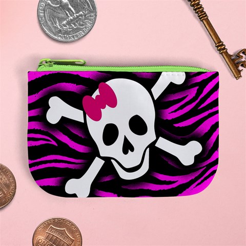 Pink Zebra Skull Mini Coin Purse from ArtsNow.com Front