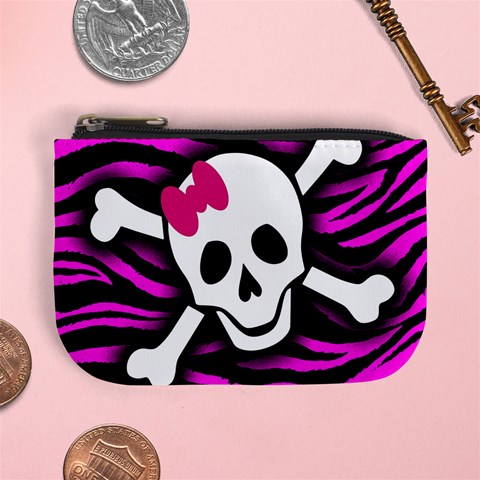 Pink Zebra Skull Mini Coin Purse from ArtsNow.com Front