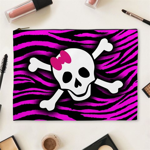 Pink Zebra Skull Cosmetic Bag (XL) from ArtsNow.com Front