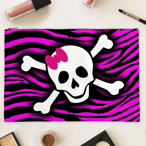 Pink Zebra Skull Cosmetic Bag (XXL) from ArtsNow.com Front