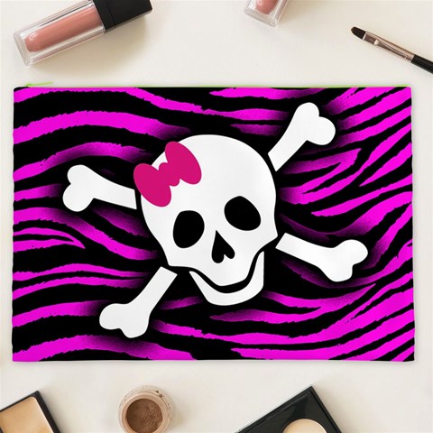 Pink Zebra Skull Cosmetic Bag (XXL) from ArtsNow.com Front