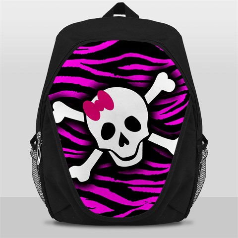 Pink Zebra Skull Backpack Bag from ArtsNow.com Front