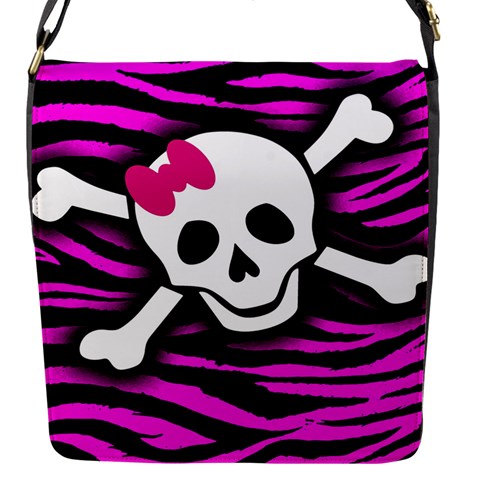 Pink Zebra Skull Flap closure messenger bag (Small) from ArtsNow.com Front