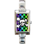 Checker Rainbow Skull Rectangular Italian Charm Watch