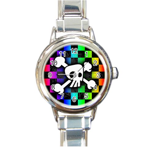 Checker Rainbow Skull Round Italian Charm Watch from ArtsNow.com Front