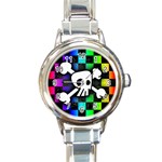 Checker Rainbow Skull Round Italian Charm Watch