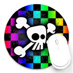 Checker Rainbow Skull Round Mousepad