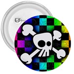 Checker Rainbow Skull 3  Button