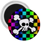 Checker Rainbow Skull 3  Magnet