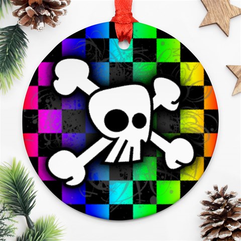 Checker Rainbow Skull Ornament (Round) from ArtsNow.com Front