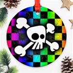 Checker Rainbow Skull Ornament (Round)