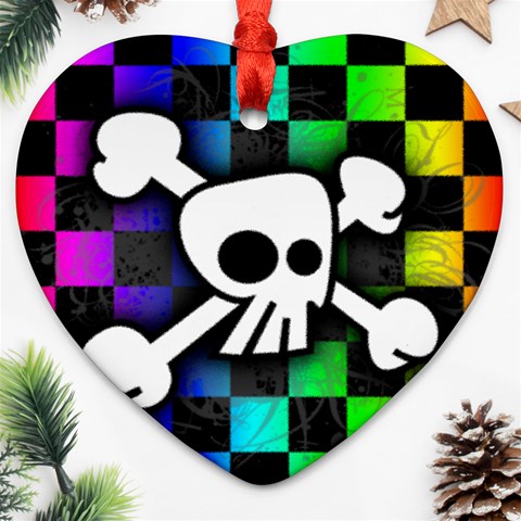 Checker Rainbow Skull Ornament (Heart) from ArtsNow.com Front