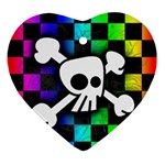 Checker Rainbow Skull Ornament (Heart)