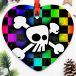 Checker Rainbow Skull Ornament (Heart)