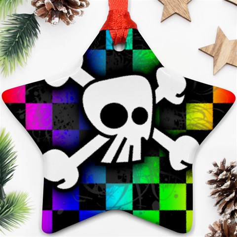 Checker Rainbow Skull Ornament (Star) from ArtsNow.com Front