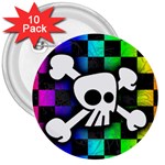 Checker Rainbow Skull 3  Button (10 pack)