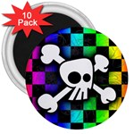 Checker Rainbow Skull 3  Magnet (10 pack)