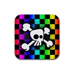 Checker Rainbow Skull Rubber Coaster (Square)