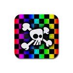 Checker Rainbow Skull Rubber Square Coaster (4 pack)