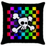 Checker Rainbow Skull Throw Pillow Case (Black)