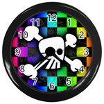 Checker Rainbow Skull Wall Clock (Black)