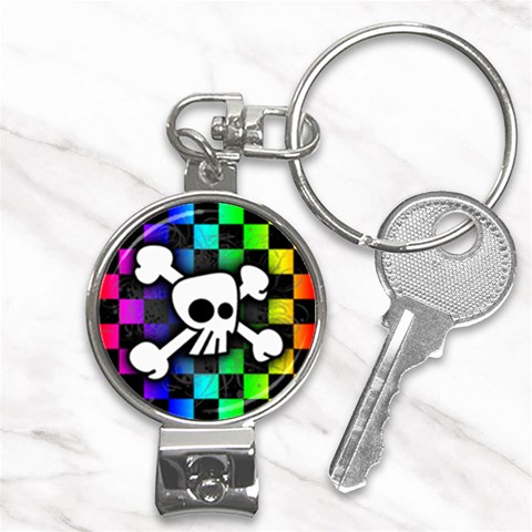 Checker Rainbow Skull Nail Clippers Key Chain from ArtsNow.com Front