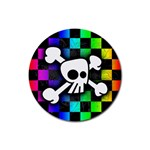 Checker Rainbow Skull Rubber Coaster (Round)