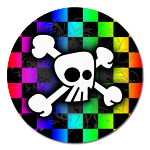 Checker Rainbow Skull Magnet 5  (Round) from ArtsNow.com Front