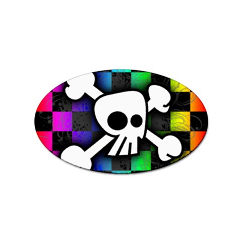 Checker Rainbow Skull Sticker Oval (10 pack) from ArtsNow.com Front