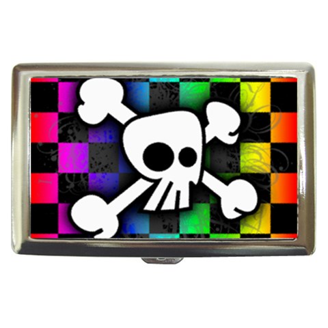 Checker Rainbow Skull Cigarette Money Case from ArtsNow.com Front