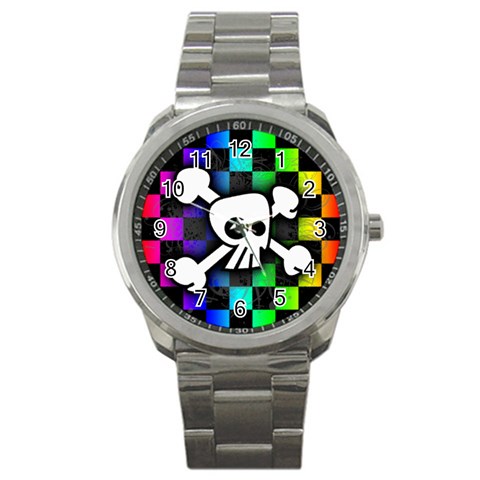 Checker Rainbow Skull Sport Metal Watch from ArtsNow.com Front