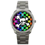 Checker Rainbow Skull Sport Metal Watch