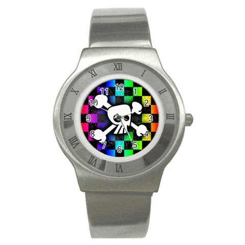 Checker Rainbow Skull Stainless Steel Watch from ArtsNow.com Front