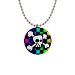 Checker Rainbow Skull 1  Button Necklace