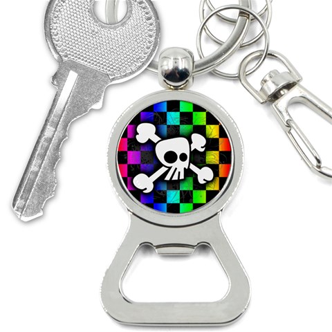 Checker Rainbow Skull Bottle Opener Key Chain from ArtsNow.com Front