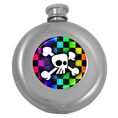 Checker Rainbow Skull Hip Flask (5 oz) from ArtsNow.com Front