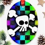 Checker Rainbow Skull Oval Ornament (Two Sides)