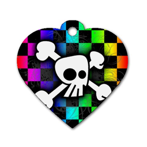 Checker Rainbow Skull Dog Tag Heart (One Side) from ArtsNow.com Front