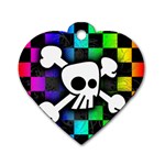 Checker Rainbow Skull Dog Tag Heart (One Side)