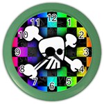 Checker Rainbow Skull Color Wall Clock