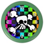 Checker Rainbow Skull Color Wall Clock