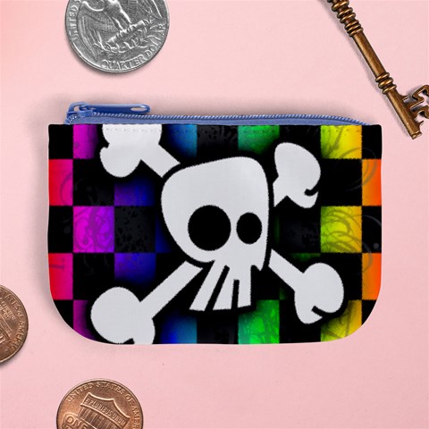 Checker Rainbow Skull Mini Coin Purse from ArtsNow.com Front