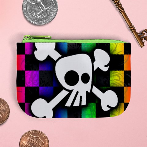 Checker Rainbow Skull Mini Coin Purse from ArtsNow.com Front