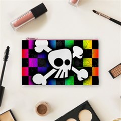 Checker Rainbow Skull Cosmetic Bag (Small) from ArtsNow.com Front