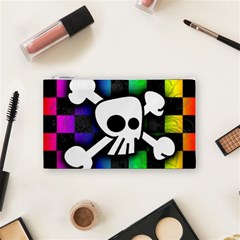 Checker Rainbow Skull Cosmetic Bag (Small) from ArtsNow.com Front
