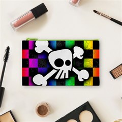 Checker Rainbow Skull Cosmetic Bag (Small) from ArtsNow.com Front