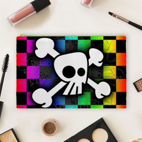 Checker Rainbow Skull Cosmetic Bag (Large) from ArtsNow.com Front