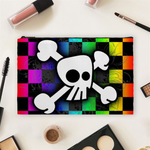 Checker Rainbow Skull Cosmetic Bag (Large) from ArtsNow.com Front
